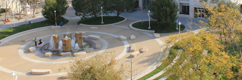 Bird's eye view of Attallah Piazza at Chapman University