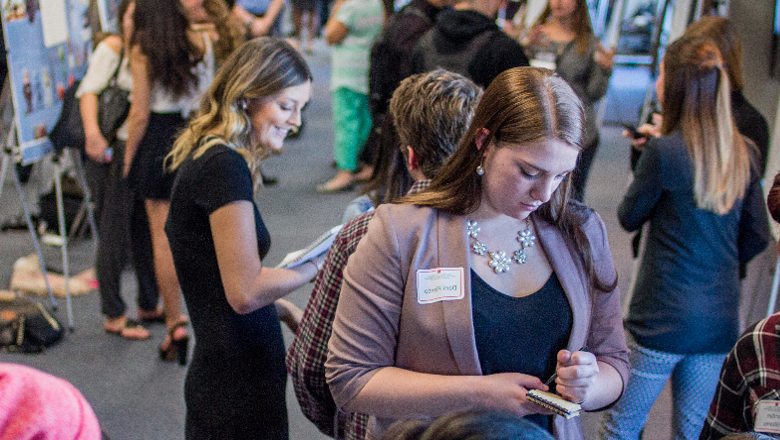 Chapman students at a research fair.